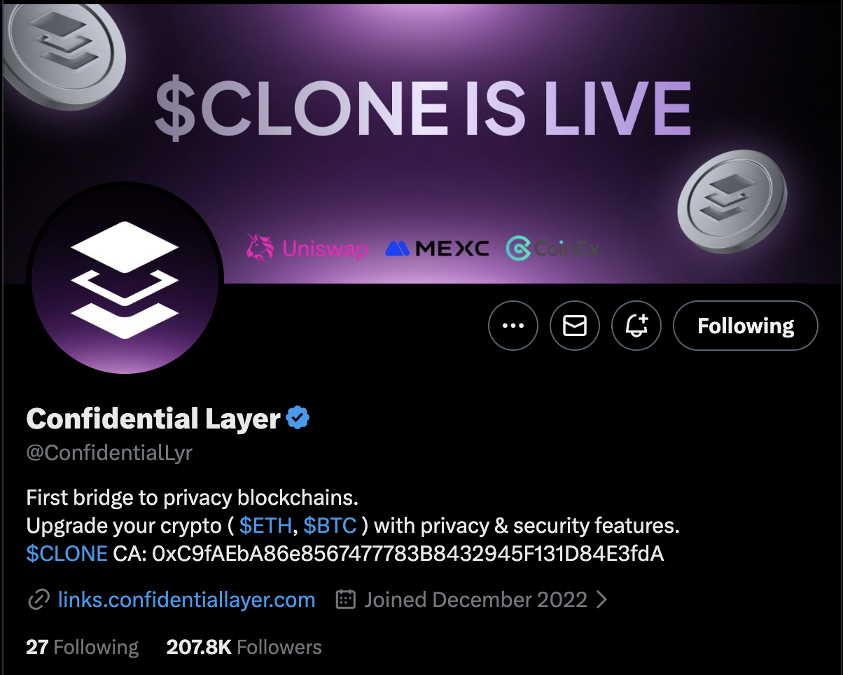 Confidential Layer Twitter - 207K Followers