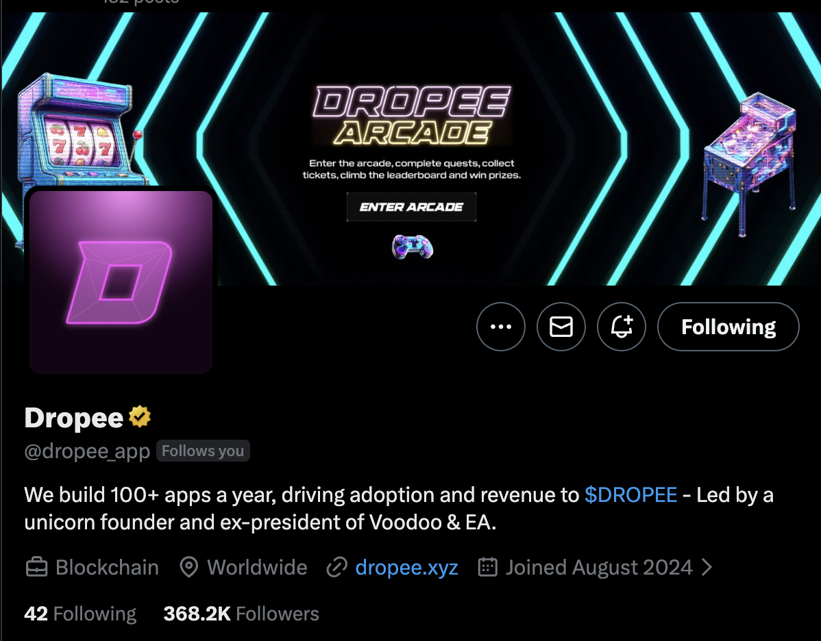 Dropee Twitter - 368K Followers