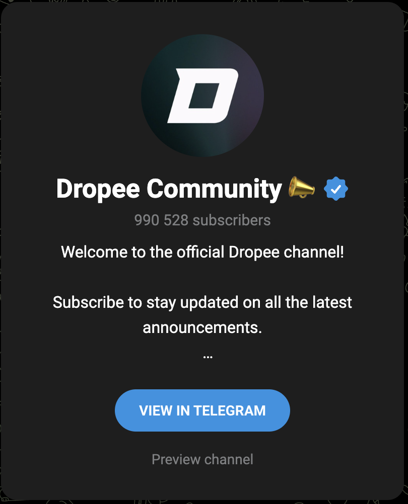 Dropee Telegram - 990K Subscribers
